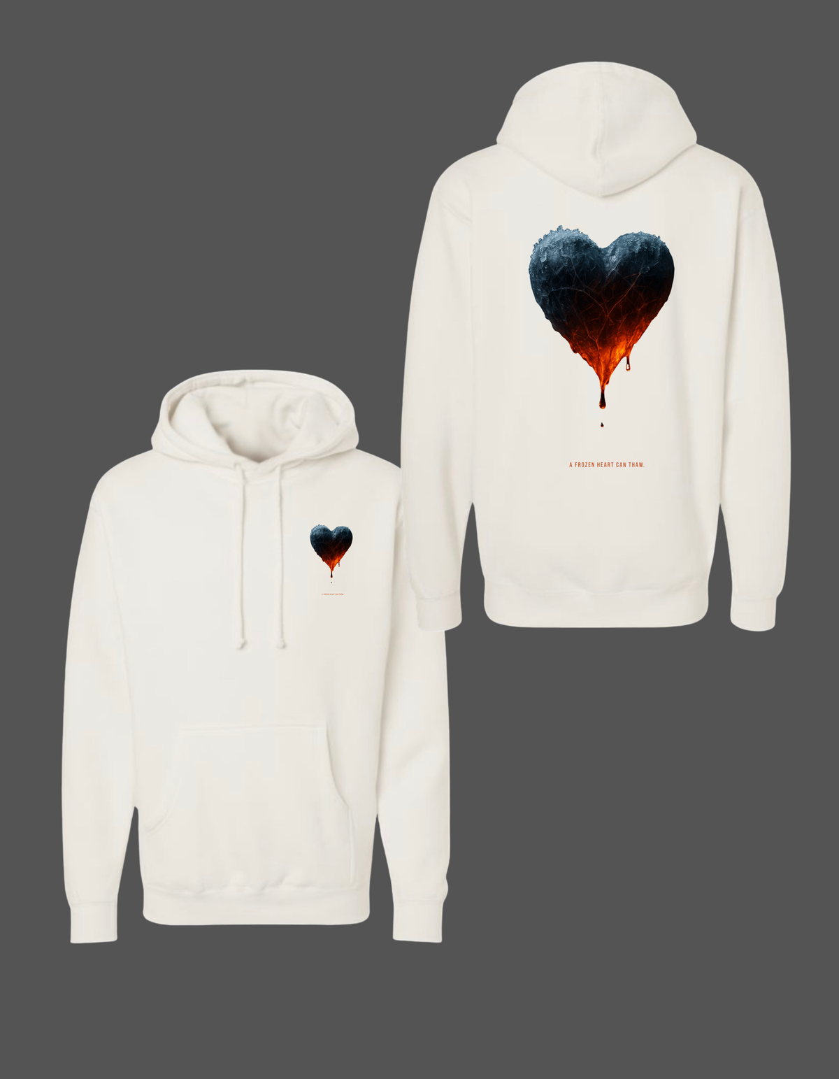 Life Method A Frozen Heart Can Thaw hoodie in cream with dripping frozen heart graphic on the back